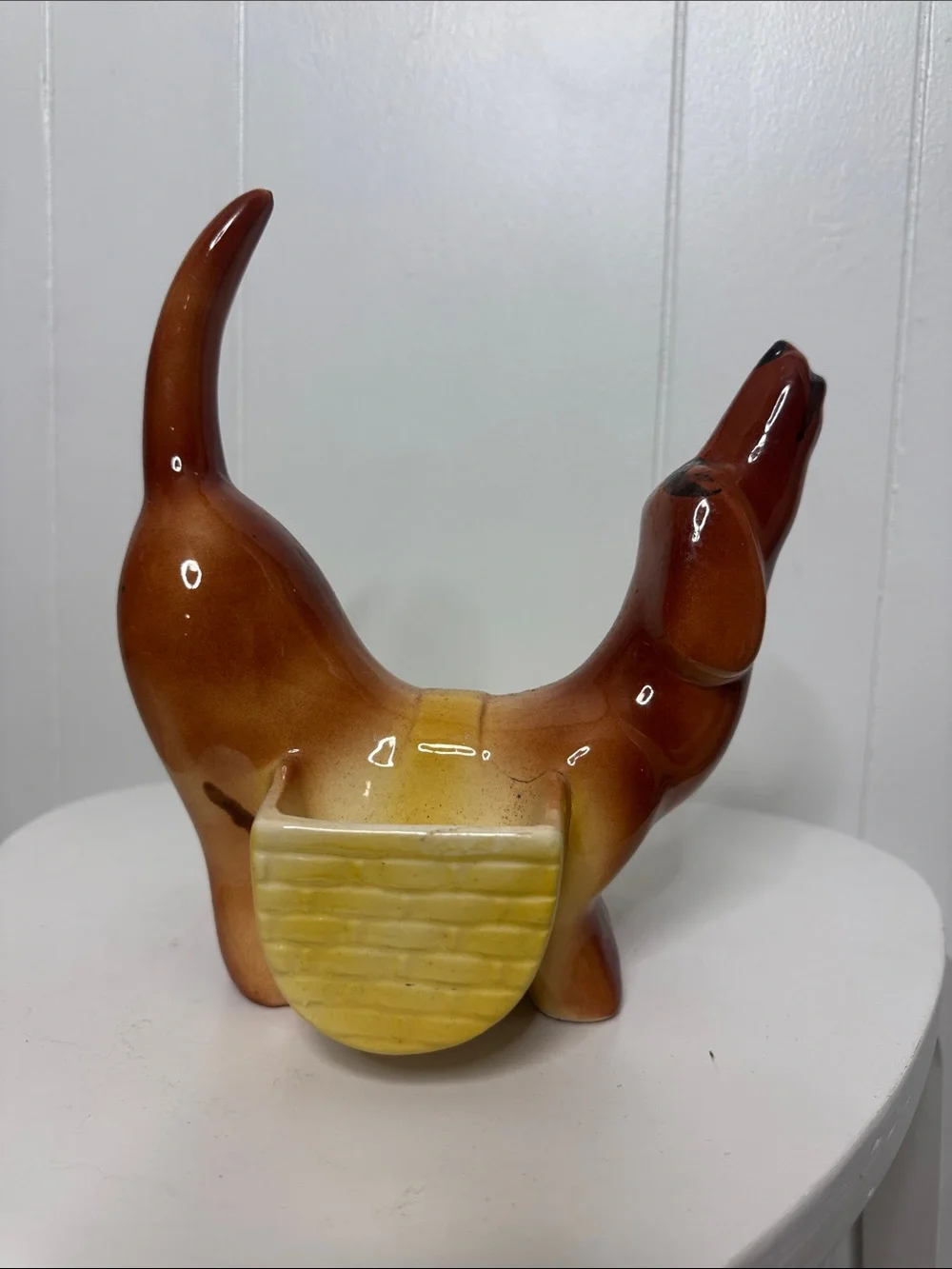 Vintage ceramic weiner dog planter bowl decor